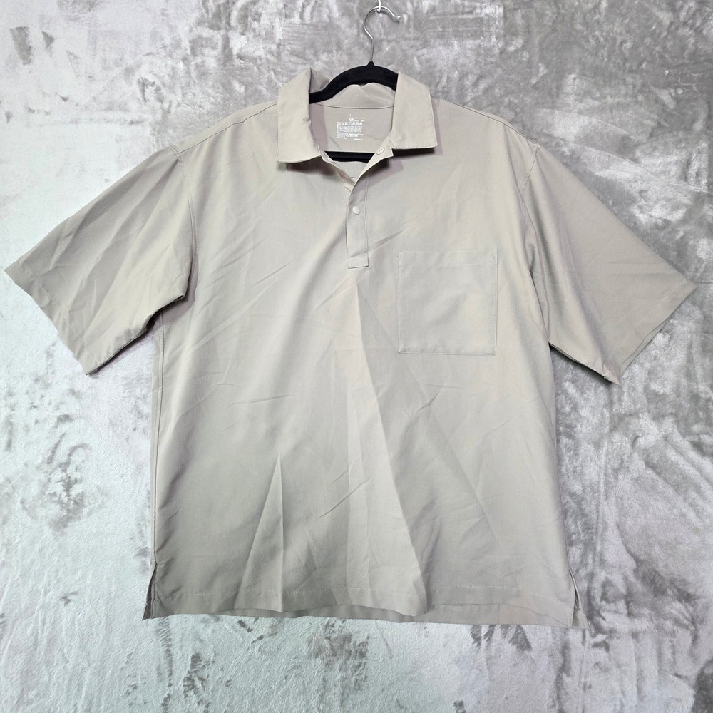 Muji Mens Short Sleeve Polo Shirt Gray Beige Snap Button Pocket 330849-394 L